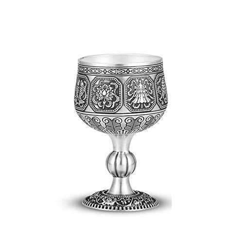 Sterling Silver Wine Glass, Red Wine Champagne Gin Sherry Cocktail Glass, Original Design Auspicious Eight Treasure Pattern, Suitable for Spirits,Do The Old