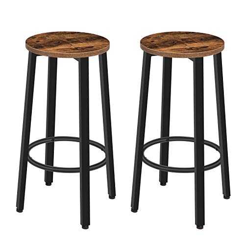 HOOBRO Bar Stools Set of 2, Wooden Bar Chairs, Kitchen Counter Breakfast Bar Stools, Kitchen Stools with Footrest, Industrial, for Home Pub Bar Table, Living Room, Lounge, Rustic Brown EBF02BY01