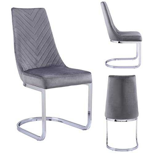 PS Global Haven Chairs Velvet Set of 2 Cantilever Chair, Reception Chairs, Visitor Chair, Dining Chair, Kitchen Chair (Grey)
