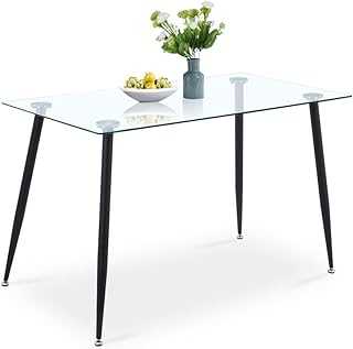 GOLDFAN Glass Dining Table Modern 4 Seater Kitchen Table Rectangle Dining Room Table with Sand Black Powder Coated Legs, 120 x 70 x 75 cm (Table Only)