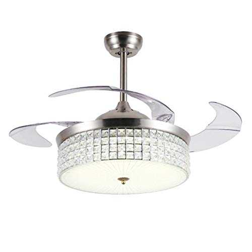 Moerun 42" Modern Ceiling Fan with Light Crystal LED Chandelier Remote Retractable Blades Three Speeds Three Colors Lighting Fixture, Silent Motor with LED Kits Included