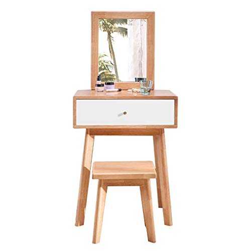 vanities Vanity Table with Mirror and Wooden Stool Set Makeup Dressing Table Writing Desk 1 Drawers Practical Wooden Furniture-Natural Wood Color dressing table (Color : B)