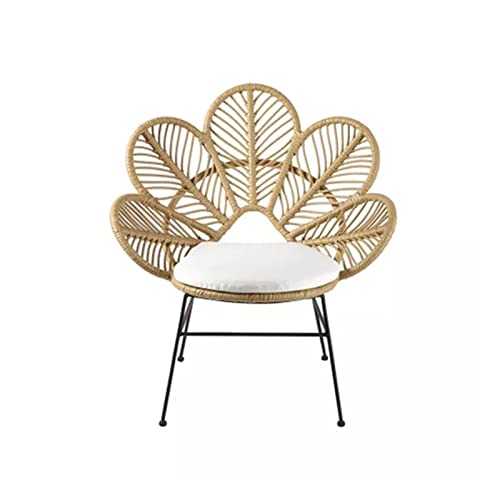 KESHUI Nordic Living Room Chairs Ins Flower Chair Leisure Chair Creative Modern Armchair Peacock Solid Wood Rattan Homestay Back Chair (Color : Light brown- 1 chair)