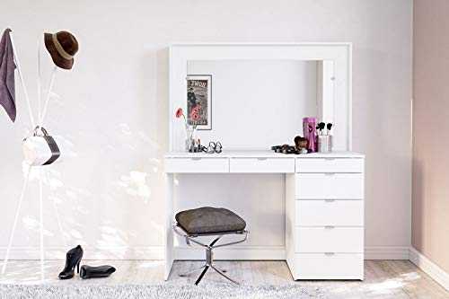 Birlea Furniture Chloe 7 Drawer Dressing Table & Mirror, Engineered Wood, White, One Size