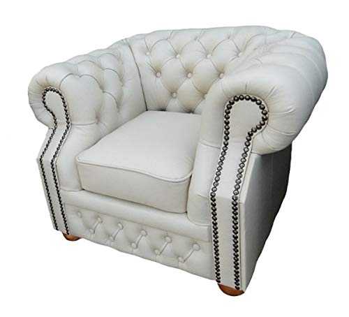 Casa Padrino Genuine Leather Armchair White 120 x 90 x H. 78 cm - Chesterfield Furniture