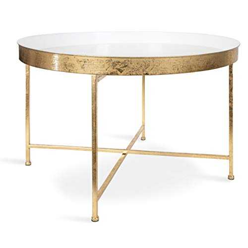 Kate and Laurel Round Metal Coffee Table, White/Gold, 28.25x28.25x19
