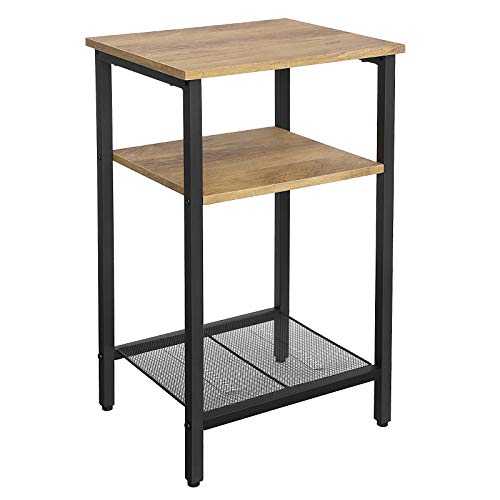 VASAGLE End, Side Table and Nightstand with 3 Shelves, Heavy-Duty Steel Frame, Living Room Bedroom, Easy Assembly, Honey Brown and Black LET201B05, 34 x 29 x 58cm