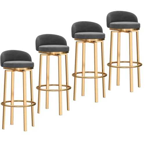 Counter Height Stools Kitchen Swivel Bar Stools Set of 4, Counter Height Chair with Back and Gold Footrest, Velvet Upholstered Bar Chairs for Home Bar Kitchen Island,29.5in