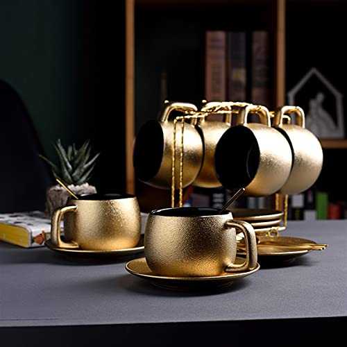 ALUNVA Coffee cup Royal Household Luxury Gold Pottery Frost Coffee Mug And Saucer Golden Tea Spoon Set Noble Teacup Espresso Cappuccino Cup FQYXLX (Color : B)