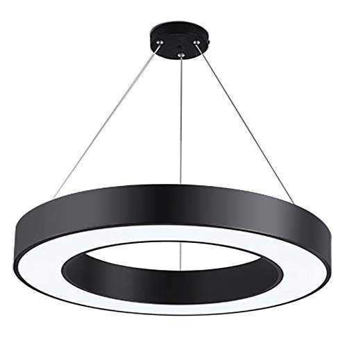 LED Round Ring Pendant Light Office Gym Shop Lobby Simple Atmosphere Industrial Wind Ring Chandelier Lamp (Black,60cm*8cm-48w)