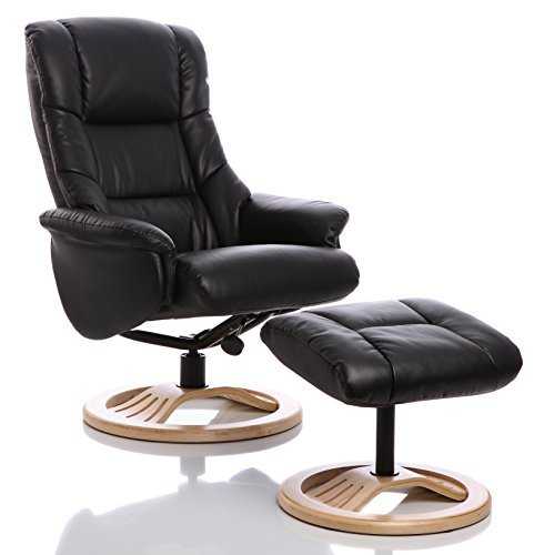 The Mandalay Swivel Recliner Chair In Black Bonded Leather & Natural Base