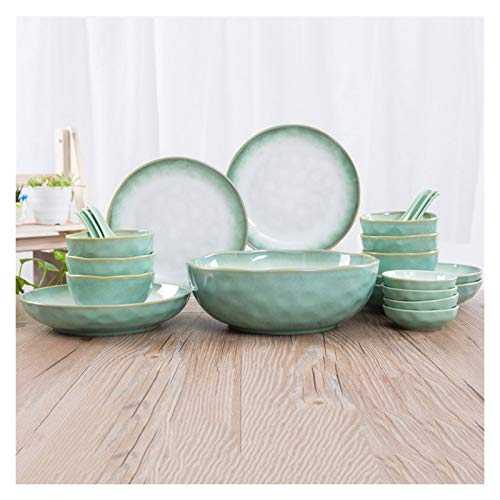 Restaurant plates 46-Piece Kitchen Dinnerware Set, Plates Dishes Bowls, Service for 10, Durable Ceramic Dinner Plate Sets Household Round Plates and Bowls Home dining plate (Color : Green)