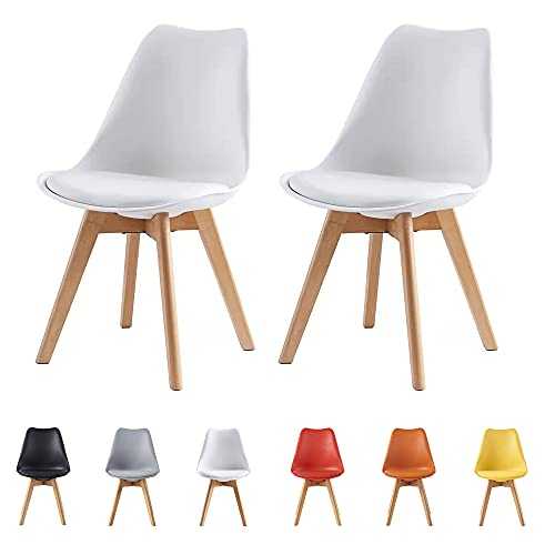 Set of 2 Dining Chairs Wooden Legs Soft Cushion Pad Stylish DELUXE Retro Lounge Dining Office EVA (White)