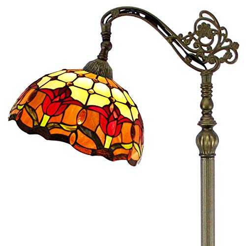 Tiffany Floor Lamp 64" Tall Industrial Pole Vintage Boho Stained Glass Tulip Standing Corner Bright Reading Light Arched Gooseneck Adjustable - Living Room Kids Bedroom Office Farmhouse WERFACTORY
