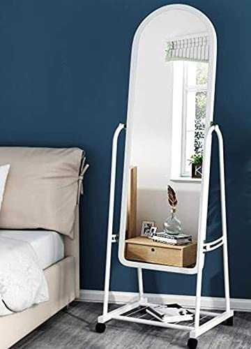 Floor Mirror Full-Length Mirror Clothing Store Fitting Mirror Girl Bedroom Home Multi-Angle Adjustment With Pulley For Easy Movement (Color : White, Size : 38 * 150Cm)