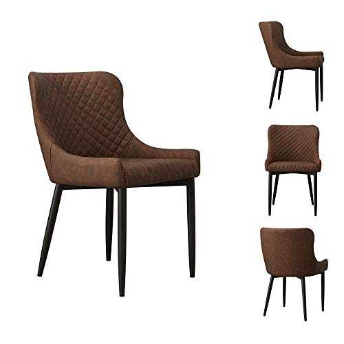 OFCASA Set of 4 Brown Faux Leather Sofa Dining Chairs Upholstered Reception Office Chair with Metal Legs Armrests Accent Tub Chair for Living Room Home Office