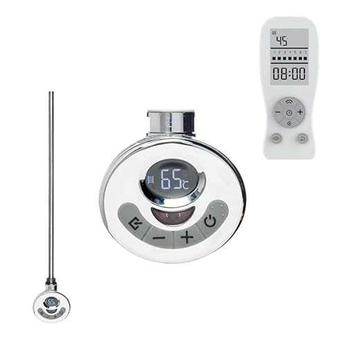 Sol*Aire Heating Products R3 Thermostatic Electric Element With Timer And Remote For Heated Towel Rail/Warmer Conversion. LOT 20 Compliant, Digital Display, Splash Proof, Chrome, 300W