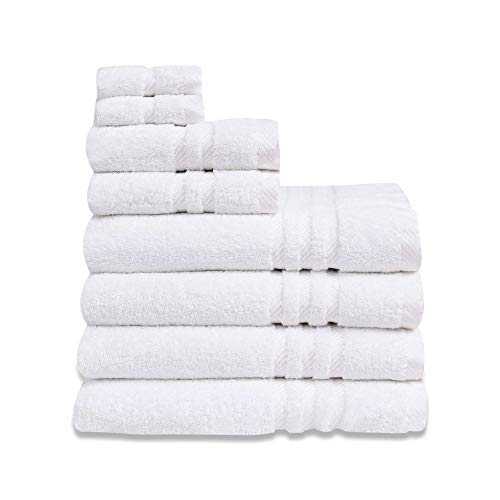 Eden Textile Patricia Hotel Towel Set, 100% Combed Cotton 8-Piece: 4 Bath Towels, 2 Hand Towels, 2 Face Cloths, White