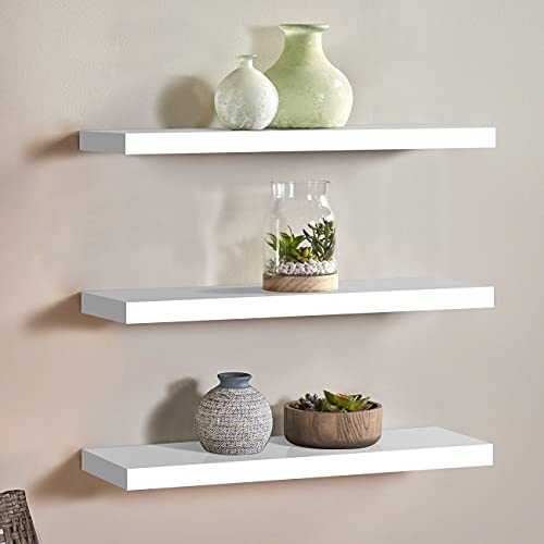 Tiasott Set of 3 Wall Mounted Floating Shelves,White Wall Display Floating Shelf,Solid Wood Wall Shelves 3 Pack,Invisible Storage Shelf for Wall,Organize to Photos,Books,Showpiece,Trophy and More.