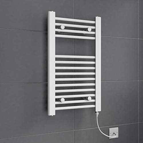 Electric Heated Towel Rail Radiator for Bathroom White Small Flat Wall Mounted 700 x 400mm