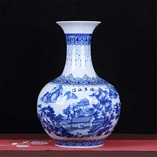 JHDDPH3 Ceramic Vase Ceramic large vase decoration Modern Chinese classical blue-and- white porcelain, glazed colorful landscape water bottle, Jiangshan more delicate decoration 56 * 36 * 20cm blue