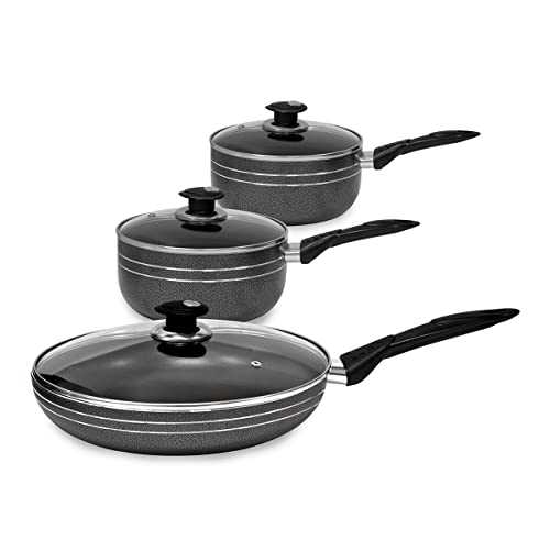 SQ Professional UNA Non-Stick Aluminium Essential Kit - Saucepan & Frying Pan Set 3pc (Saucepan 16cm and 20cm - Frying Pan 24cm)