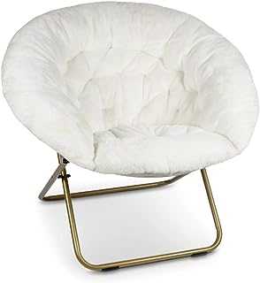 Accent Chair, Faux Fur Cozy Chair for Bedroom/X-Large (White Fur, Gold Metal)