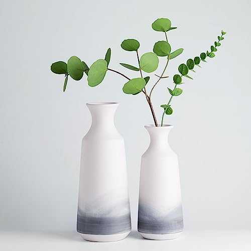 TERESA'S COLLECTIONS Grey White Modern Ceramic Vase Set of 2, Decorative Vase for Home Decor, Handmade Glazed Vase for Living Room, Bedroom and Mantel, 25cm & 30.5cm Tall