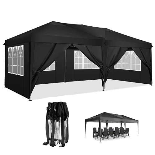 COBIZI Pop up 3m x 6m Gazebo with Side Walls Heavy Duty Garden Gazebo Marquee Outdoor Camping UV Protection Tent White, with 6 Sidewalls