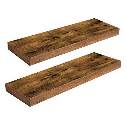 HOOBRO Floating Shelves, Rustic Brown Wall Shelf Set of 2, 23.6 inch Hanging Shelves with Invisible Brackets, for Bathroom, Bedroom, Toilet, Kitchen, Office, Living Room Decor BF60BJ01