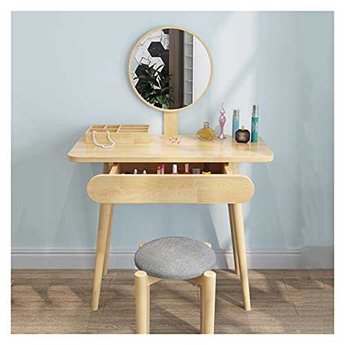xuejuanshop Makeup Dressing Table Vanity Table Set with Mirror & 1 Drawer, Makeup Vanity Dressing Table, Dresser Desk and Cushioned Stool Set for Girl, Women Bedroom Vanity Table (Size : 60 * 45cm)