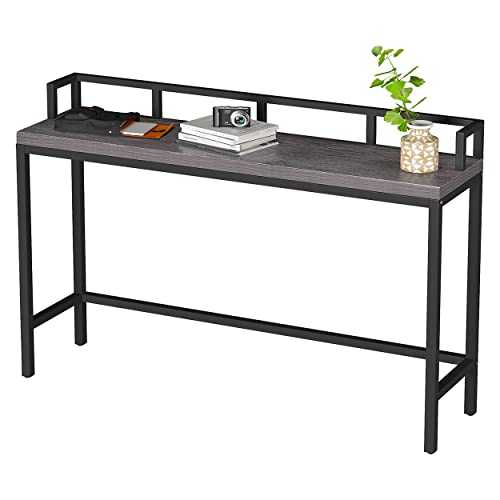 Yusong Console Table, Bar Tables with Metal Fence, 120 x 30 x 90 cm, Narrow Long Sofa Table, Top Thickness 2.5cm, Sturdy and Stable, Hallway Table for Living Room, Office, Bedroom, Entryway, Grey Oak