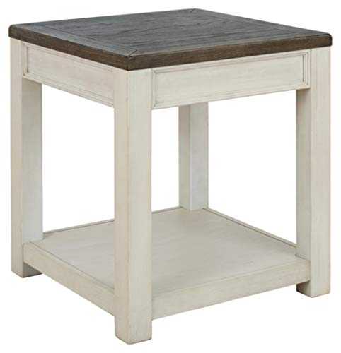 Signature Design by Ashley Bolanburg Farmhouse Square End Table with Floor Shelf, Weathered Brown & White