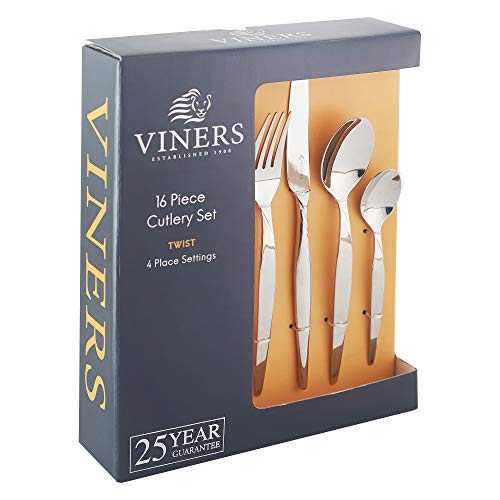 Viners Twist Cutlery Set | Elegant Mirror Polished Flatware Gift Box with 25 Year Quality Life Time Promise | 18/0 Stainless Steel, 16 Piece