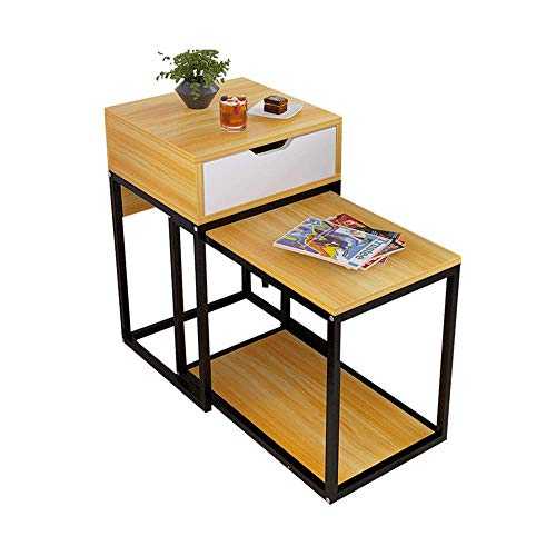 GEYFLD Retractable Side Table,Coffee Table With Drawers,Square Telescopic Coffee Table,Can Be Used for Living Room Balcony Small Apartment Sofa Side Table (Color : Black frame+walnut color)
