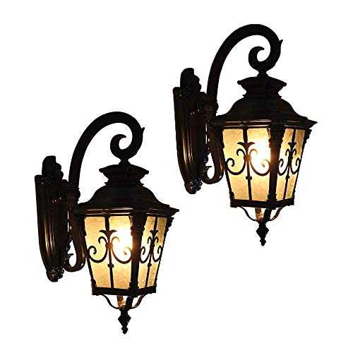 Chents Traditional Outdoor Wall Light Fixture Black Steel Scroll 17" Glass for Exterior House Porch Patio