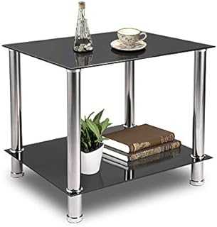 Coffee Table Tempered Glass Living Room Table Side Table Industrial Design Sofa Table 2 Tier Glass Table with Chrome Legs Coffee Table Metal Console Table for Living Room Balcony Hallway Black