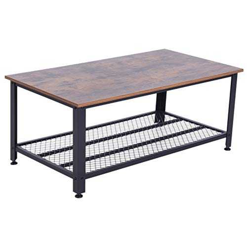 HOMCOM Coffee Table Industrial Site table Living Room Storage Shelf Metal Frame Two-tone Modern Organiser