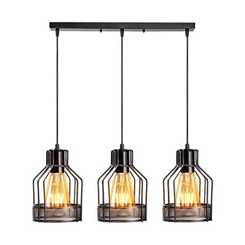 Modern Rectangle 3 Way Ceiling Pendant Cluster Light Fitting Cage Style Light UK (Black Bird Cage)