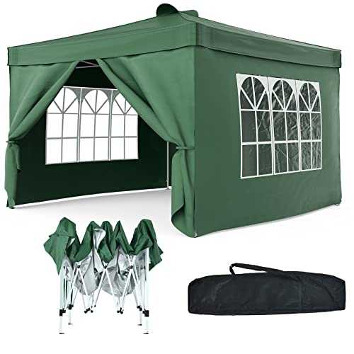 2M x 2M Pop-up Gazebo, CAMORSA Garden Marquee Canopy With Powder Coated and Aluminum Alloy Frame, Outdoor Party Wedding Camping Tent with Free Carry Bag + with 4 Side Walls (2 Windows + 2 Doors),Green
