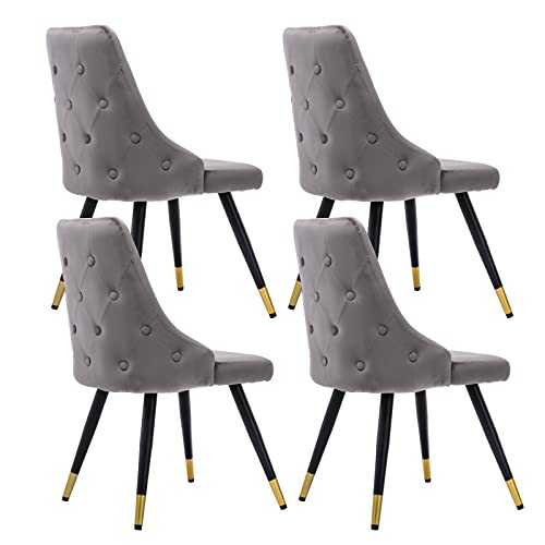 Wahson Velvet Dining Chairs Set of 4 Kitchen Leisure Chairs with Sturdy Metal Legs, Side Chairs with Button-tufted for Dining Room/Living Room, Grey
