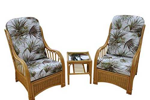 Garden Market Place Sorrento Cane Conservatory Furniture Duo Set- 2 Chairs and a Side Table- Palm Design Fabric