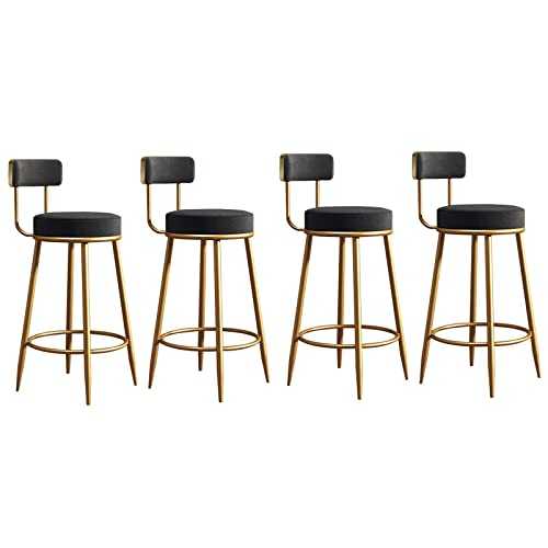 Family Bar Stool High Stool Bar Chairs Set of 4 Contemporary Velvet Upholstered Counter Stools with Comfy Back and Gold Metal Legs, Leisure Style Bar Chairs-Black (Black) Made in China