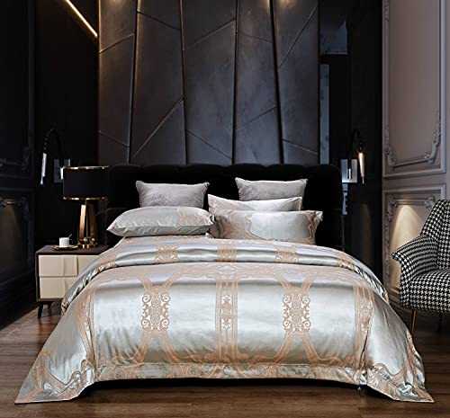 6 Piece Bedding Duvet Cover Set, Luxury Jacquard Top, 100% Soft Combed Cotton Inside, Superior Comfort, Breathable, Machine Washable, King Size DM812K
