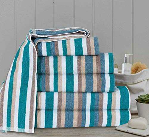 GIFT BALE SET of 6 Pcs TOWELS - 100% NATURAL COTTON - Pure Fluffy Cotton – Flossy Stripe Design – 2 Hand Towels – 2 Bath Towels – 2 Bath Sheets/ Beach Towels 550gsm (Teal, 6 Pcs Bale Set)