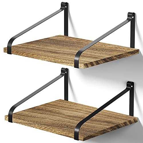 Love-KANKEI Floating Shelves Wall Mount- Rustic Wood Wall Shelves with Large Storage (L 16" x W 11") for Kitchen Living Room Bathroom Bedroom Set of 2