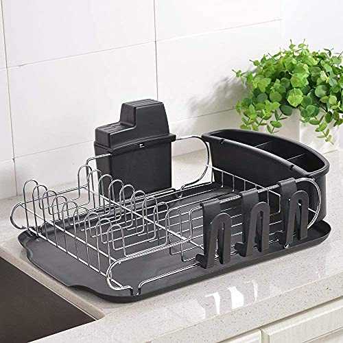 ATUM HOME Matte Black Anti-rust Dish Drying Rack, Plate Draining Board Dish Drainer Rack with Drying Tray for Kitchen