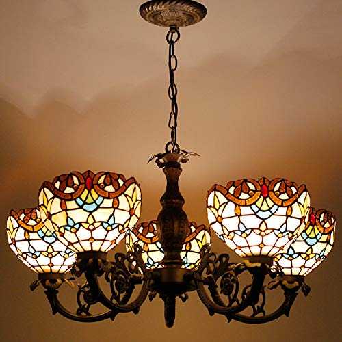 Tiffany Hanging Lamp Chandelier 5 Lights Wide 30 Inch Height 40 Inch Yellow Baroque Stained Glass Lampshade Antique Ceiling Style Pendant Lighting Fixture Decorate Dinner Room Living Room WERFACTORY