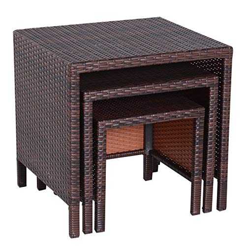 Outsunny Rattan Garden Furniture 3 PCs Nest of Tables Patio Outdoor End Side Table Wicker Conservatory