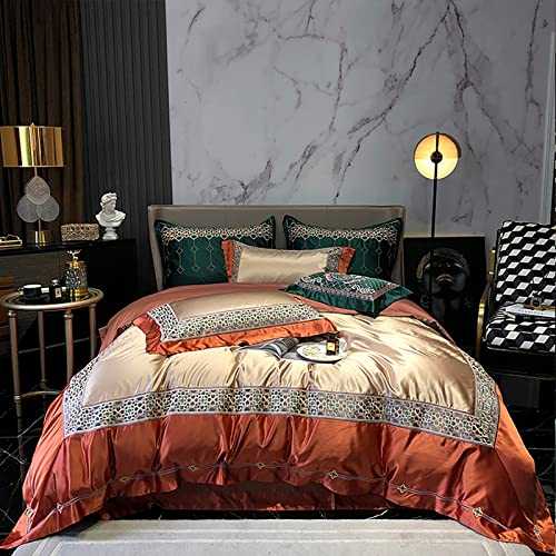 SDGF-YTR Duvet Cover 4/6/8 Pieces Set King Size European Luxury Satin Patchwork Jacquard Silky Quilt Cover and Silky Pillow Cases Bedding Sets(Size: King/Queen) (6pcs Queen)